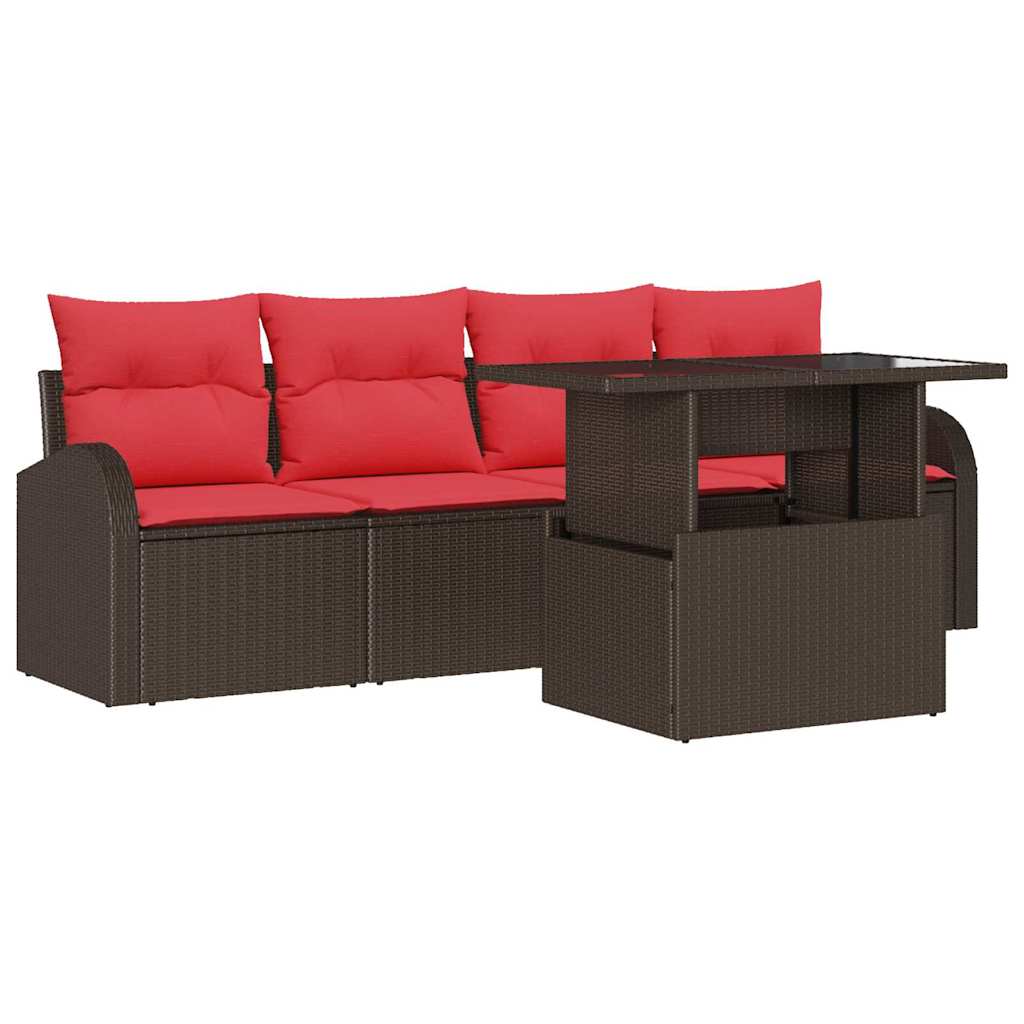 Gartensofa-set mit Kissen mit Kissen 5 pcs Braun Poly Rattan
