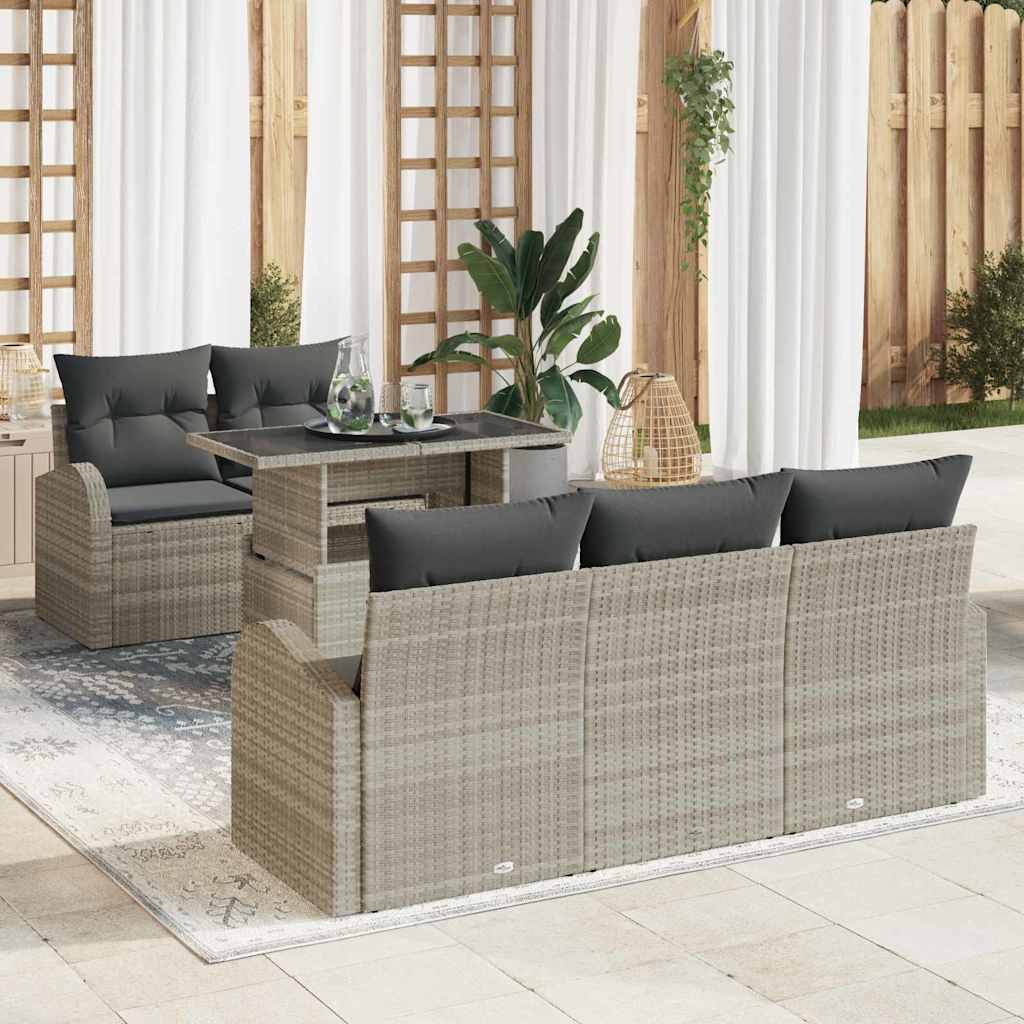 Gartensofa-set mit Kissen mit Kissen 6 pcs Hellgrau Poly Rattan