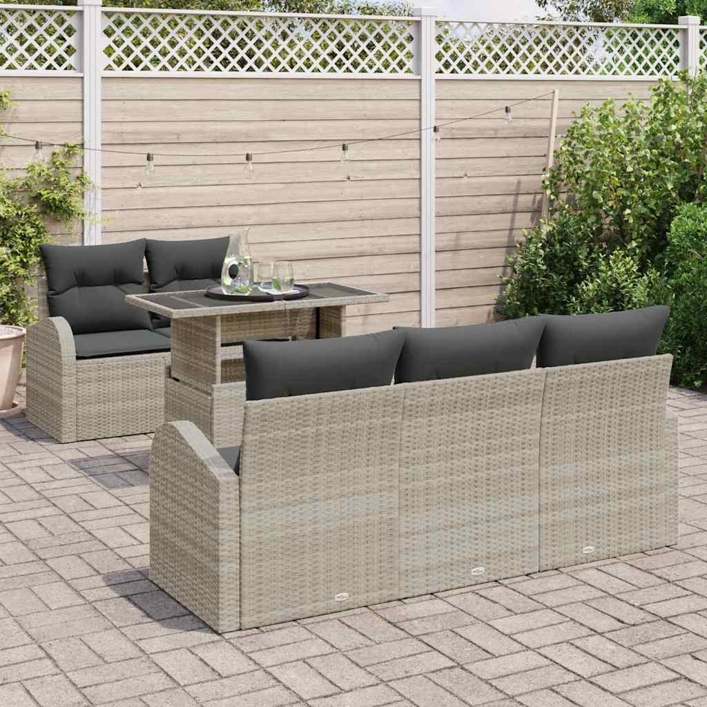 Gartensofa-set mit Kissen mit Kissen 6 pcs Hellgrau Poly Rattan