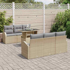 Gartensofa-set mit Kissen mit Speicher 7 pcs Beige Poly Rattan