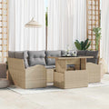 Garten-Sofa-Set mit Kissen mit Speicher 7 pcs Beige Poly Rattan