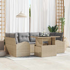 Garten-Sofa-Set mit Kissen mit Speicher 7 pcs Beige Poly Rattan