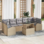 Gartensofa-set mit Kissen mit Speicher 8 pcs Beige Poly Rattan