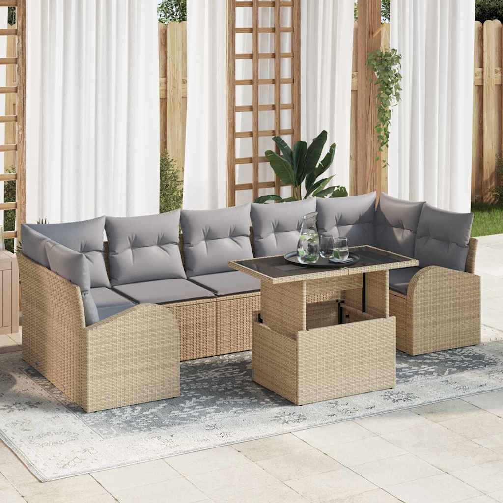 Gartensofa-set mit Kissen mit Speicher 8 pcs Beige Poly Rattan