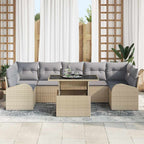 Gartensofa-set mit Kissen mit Speicher 8 pcs Beige Poly Rattan
