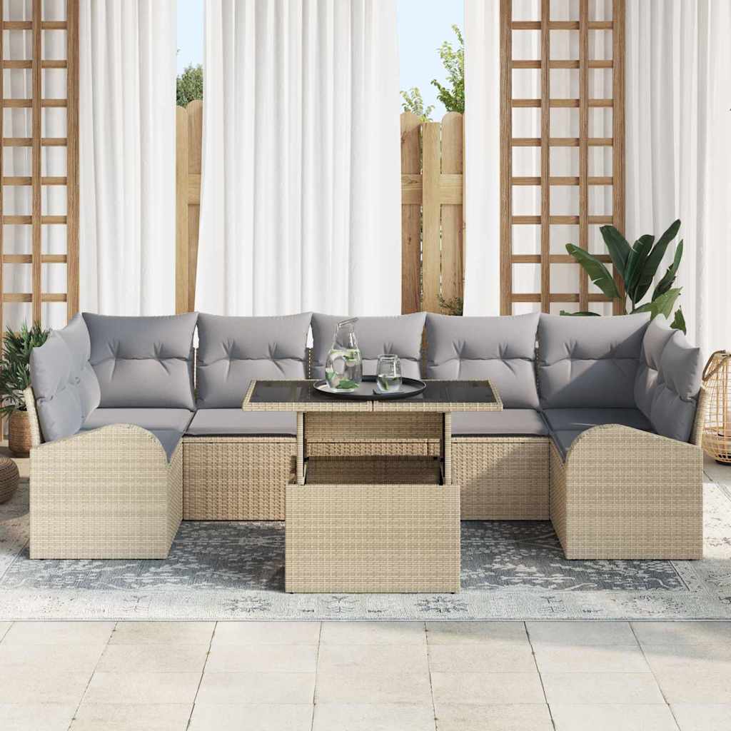 Gartensofa-set mit Kissen mit Speicher 8 pcs Beige Poly Rattan