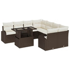 Garten-Sofa-Set mit Kissen mit Speicher 9 pcs Braun Poly Rattan