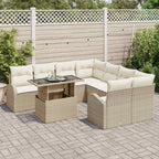 Garten-Sofa-Set mit Kissen mit Speicher 9 pcs Beige Poly Rattan