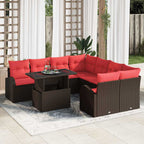 Garten-Sofa-Set mit Kissen mit Speicher 9 pcs Braun Poly Rattan