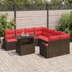 Garten-Sofa-Set mit Kissen mit Speicher 9 pcs Braun Poly Rattan