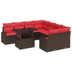 Garten-Sofa-Set mit Kissen mit Speicher 9 pcs Braun Poly Rattan
