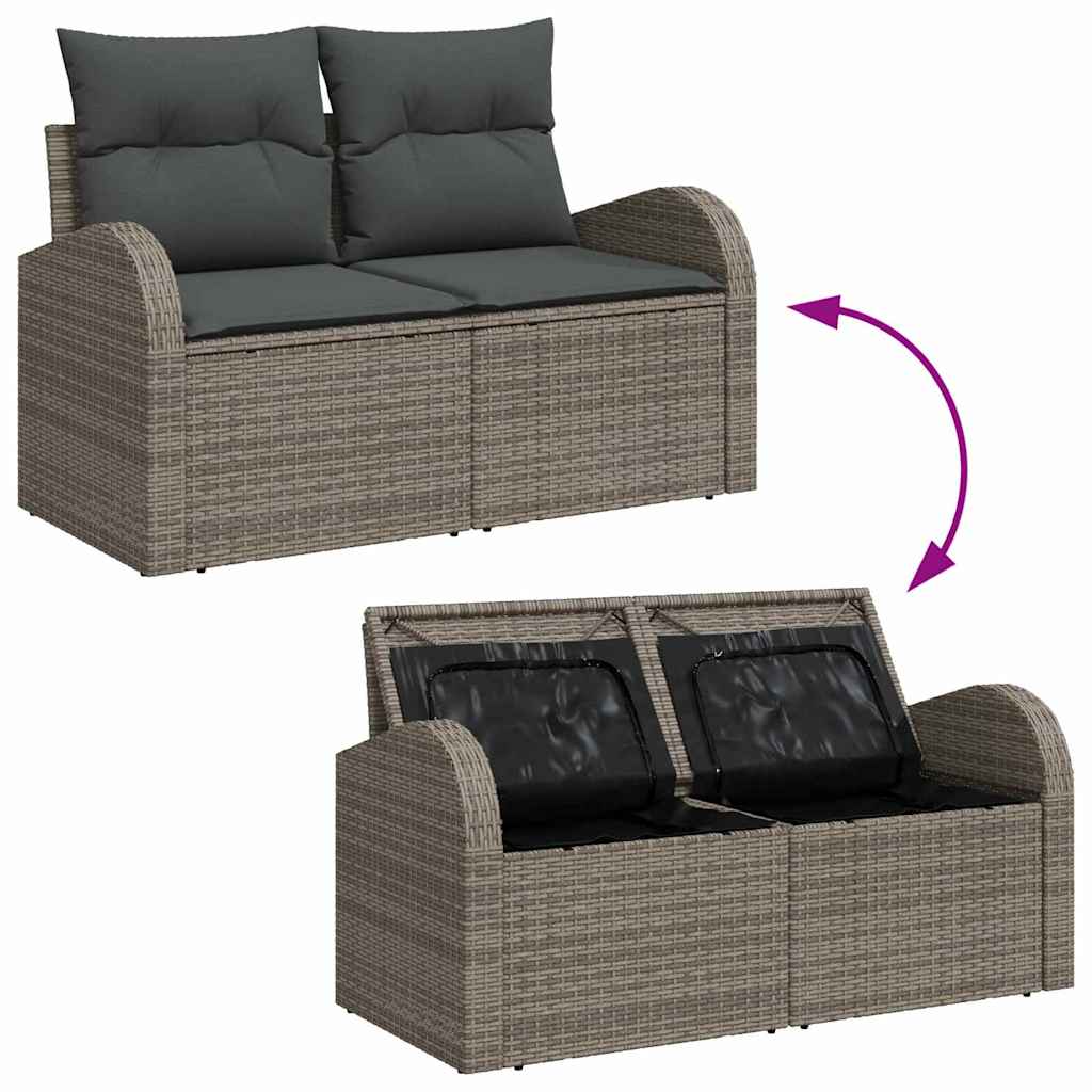 Garten-Sofa-Set mit Kissen mit Speicher 6 pcs Grau Poly Rattan