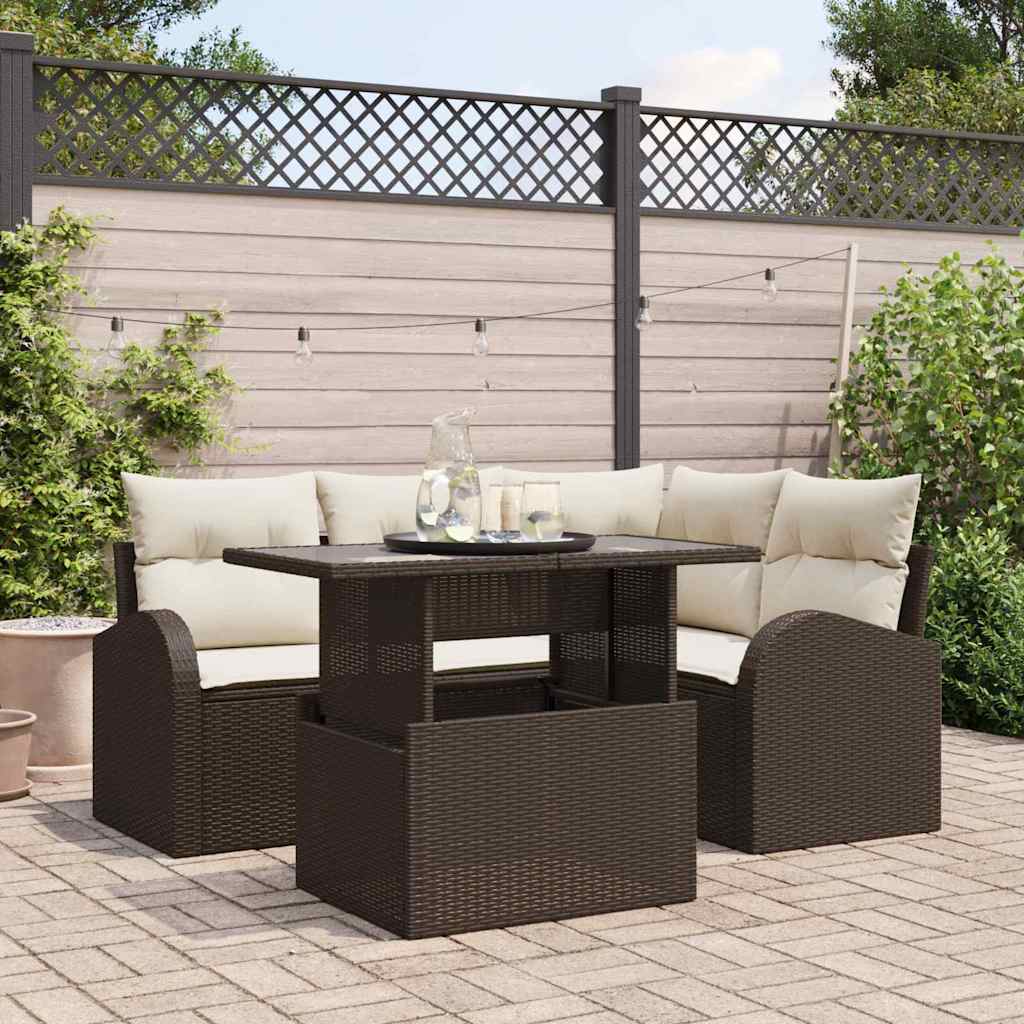 Gartensofa-set mit Kissen mit Speicher 5 pcs Braun Poly Rattan