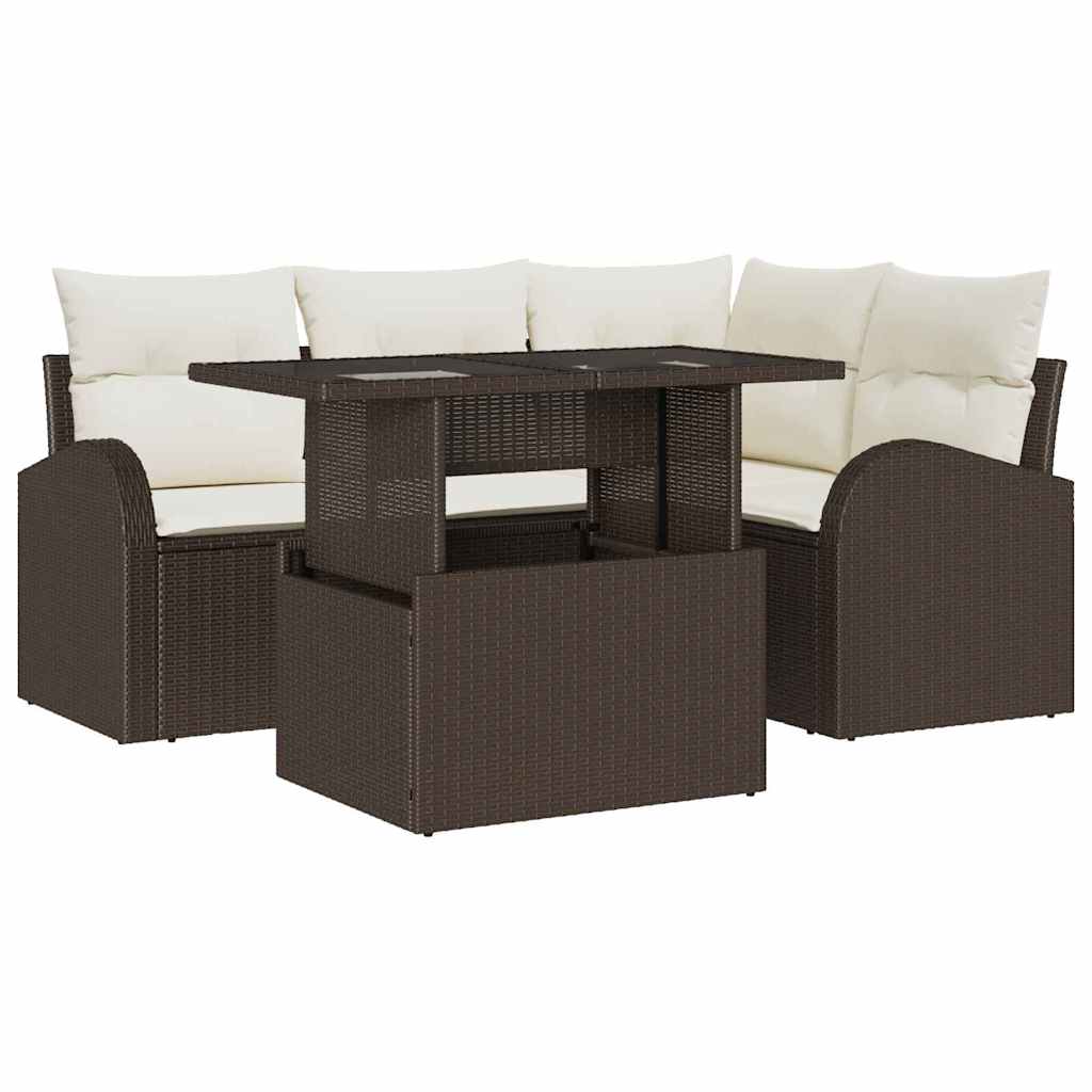 Gartensofa-set mit Kissen mit Speicher 5 pcs Braun Poly Rattan
