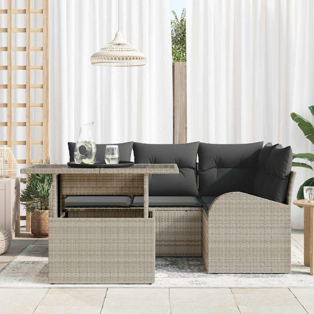 Gartensofa-set mit Kissen mit Kissen 5 pcs Hellgrau Poly Rattan