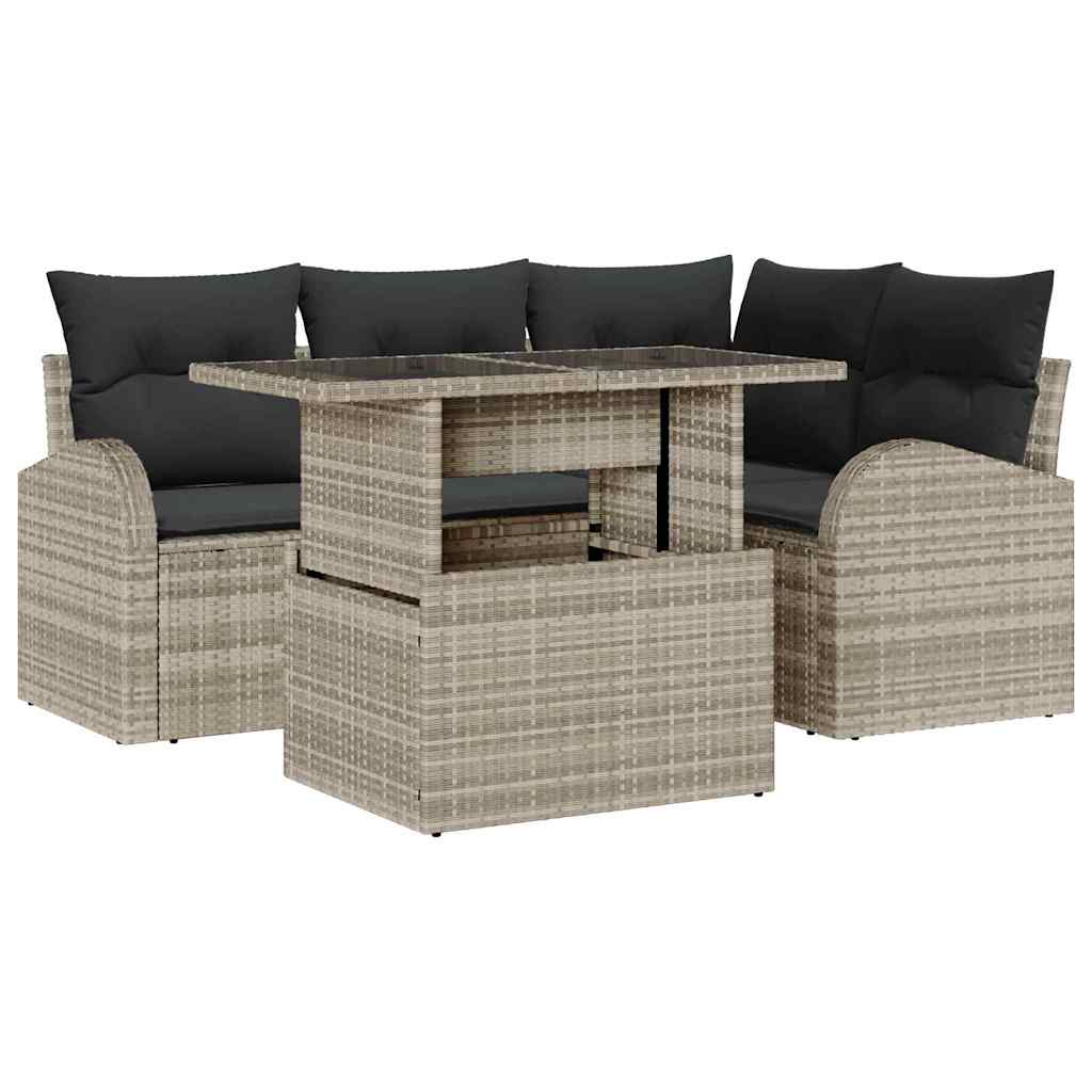 Gartensofa-set mit Kissen mit Kissen 5 pcs Hellgrau Poly Rattan