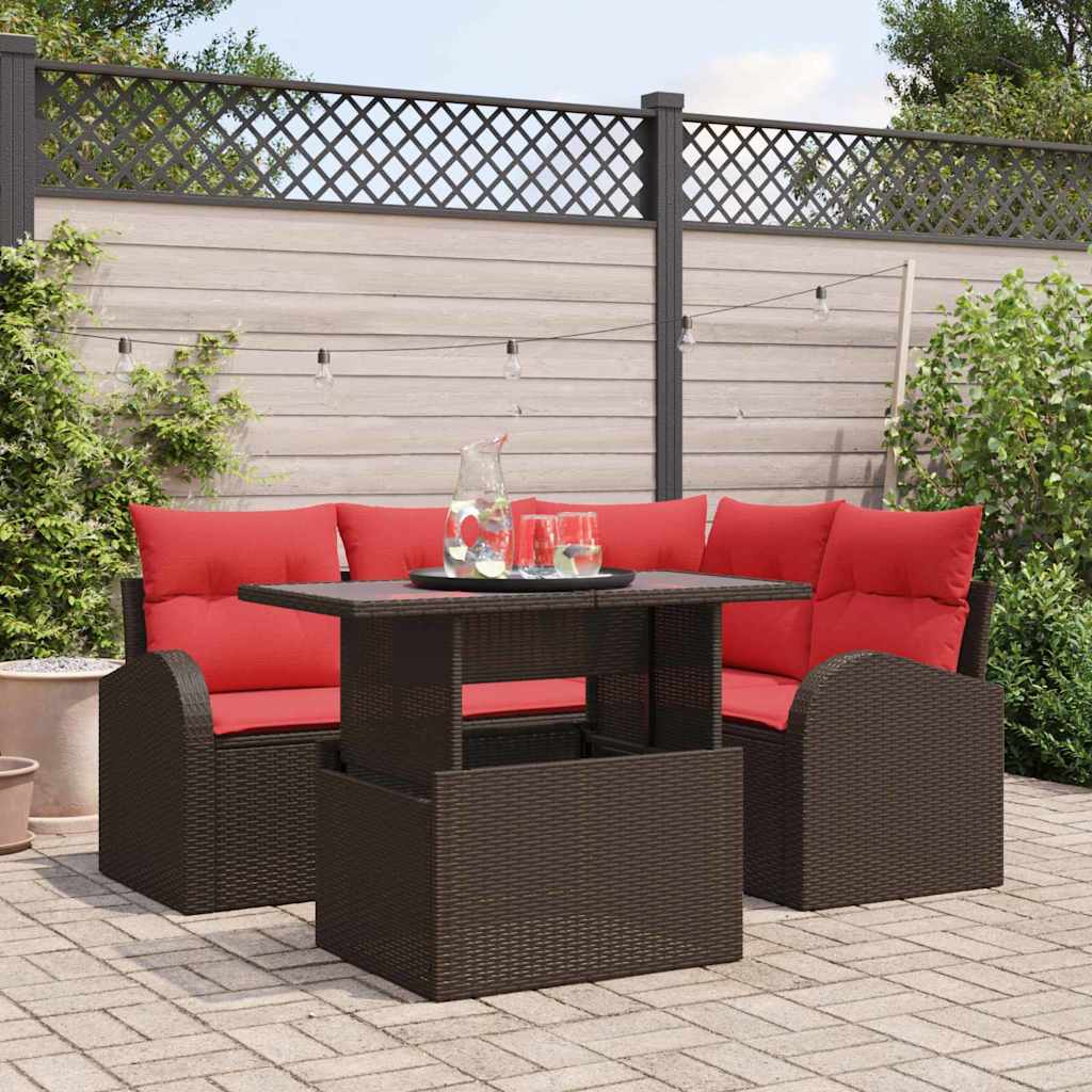 Gartensofa-set mit Kissen mit Speicher 5 pcs Braun Poly Rattan
