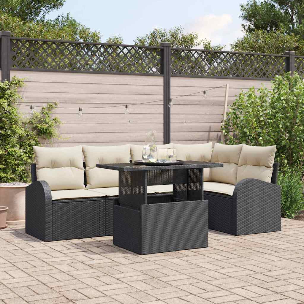 Gartensofa-set mit Kissen mit Kissen 6 pcs Schwarz Poly Rattan