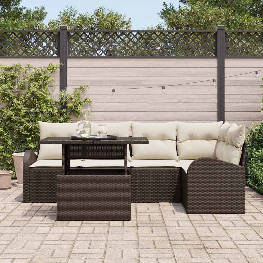 Gartensofa-set mit Kissen mit Speicher 6 pcs Braun Poly Rattan