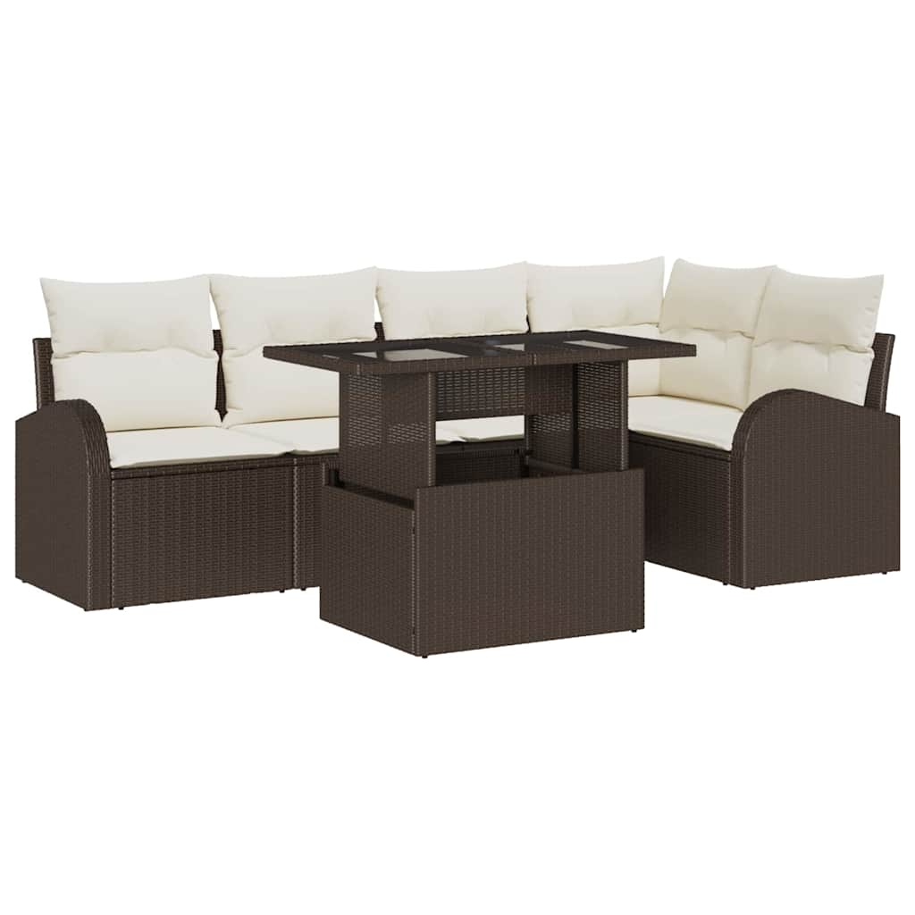 Gartensofa-set mit Kissen mit Speicher 6 pcs Braun Poly Rattan