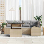 Gartensofa-set mit Kissen mit Speicher 6 pcs Beige Poly Rattan
