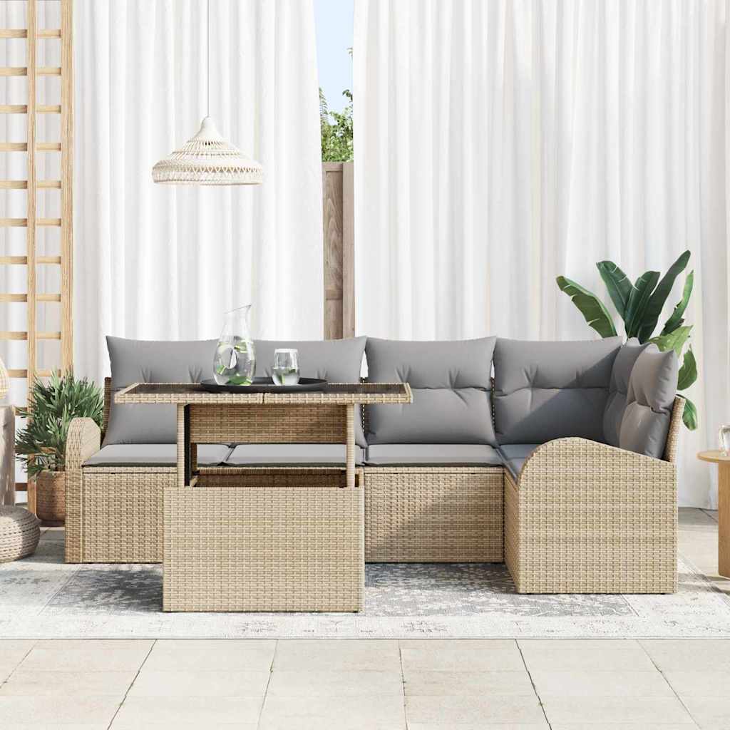 Gartensofa-set mit Kissen mit Speicher 6 pcs Beige Poly Rattan