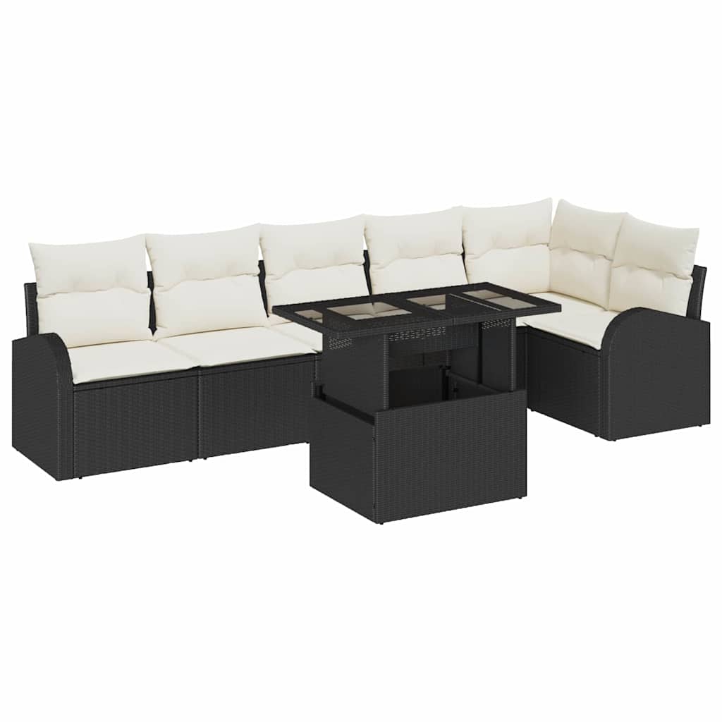 Gartensofa-set mit Kissen mit Kissen 7 pcs Schwarz Poly Rattan
