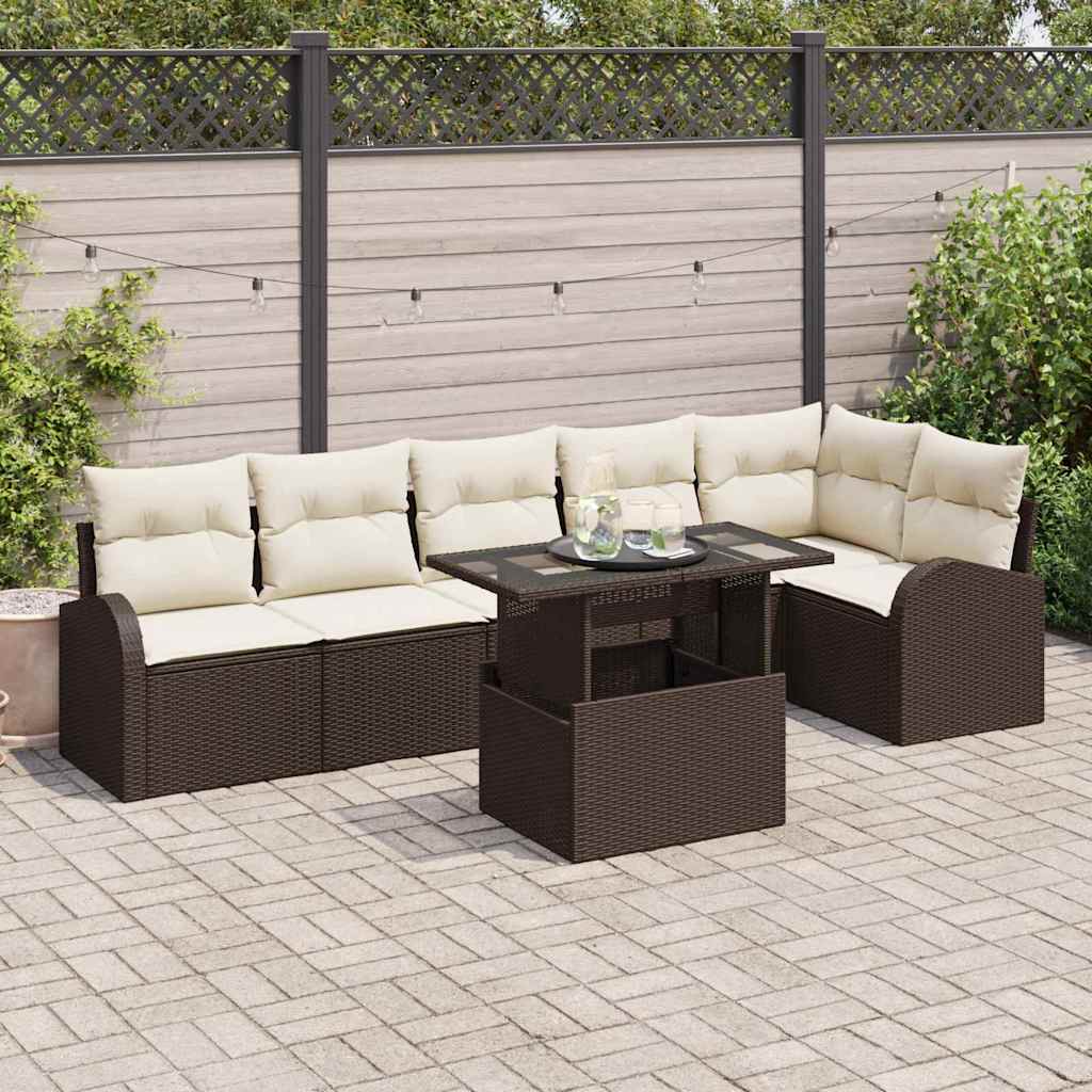 Gartensofa-set mit Kissen mit Speicher 7 pcs Braun Poly Rattan
