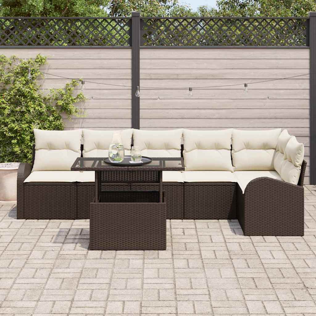 Gartensofa-set mit Kissen mit Speicher 7 pcs Braun Poly Rattan