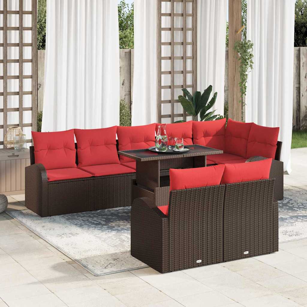 Garten-Sofa-Set mit Speicher 9 pcs Braun Poly Rattan