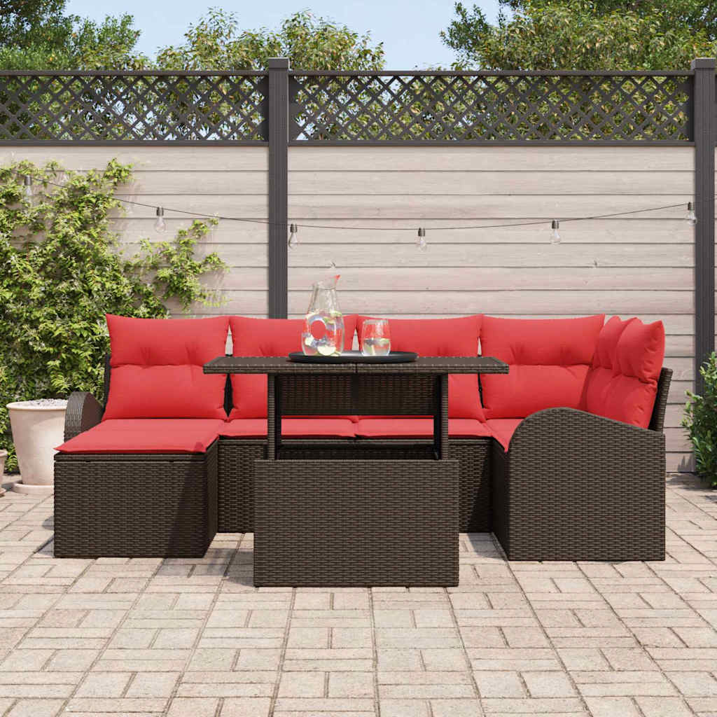 Garten-Sofa-Set mit Speicher 7 pcs Braun Poly Rattan