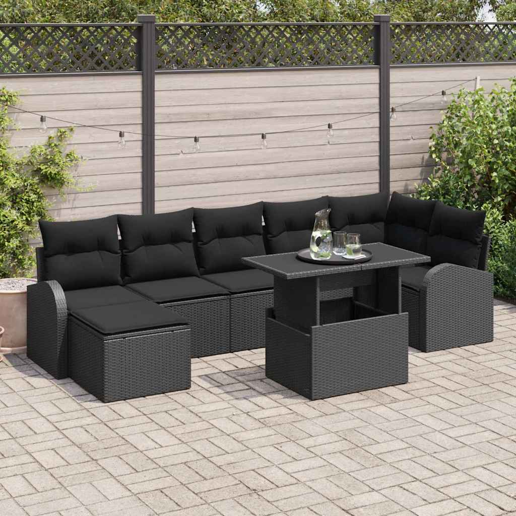 Gartensofa-set mit Kissen 8 pcs Schwarz Poly Rattan