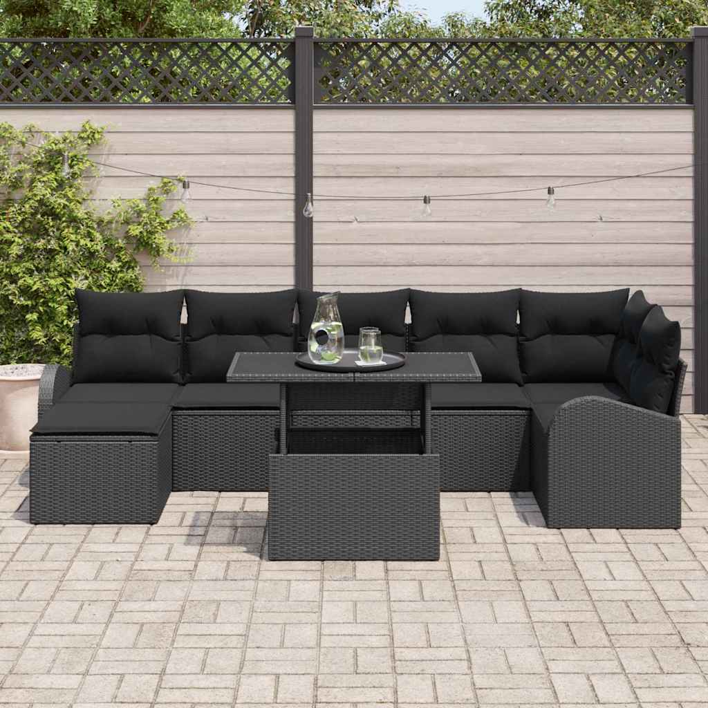 Gartensofa-set mit Kissen 8 pcs Schwarz Poly Rattan
