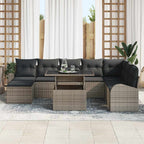 Garten-Sofa-Set mit Speicher 9 pcs Grau Poly Rattan