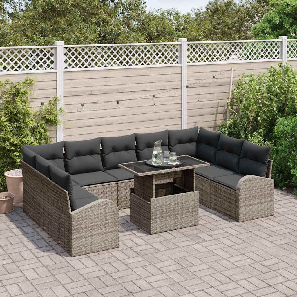 Gartensofa-set mit Kissen mit Speicher 10 pcs Grau Poly Rattan