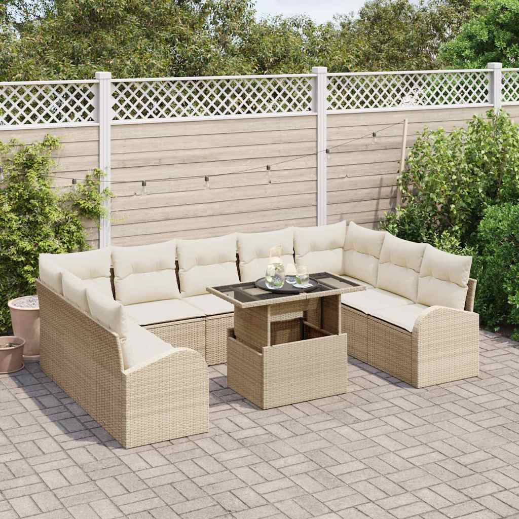 Gartensofa-set mit Kissen mit Speicher 10 pcs Beige Poly Rattan