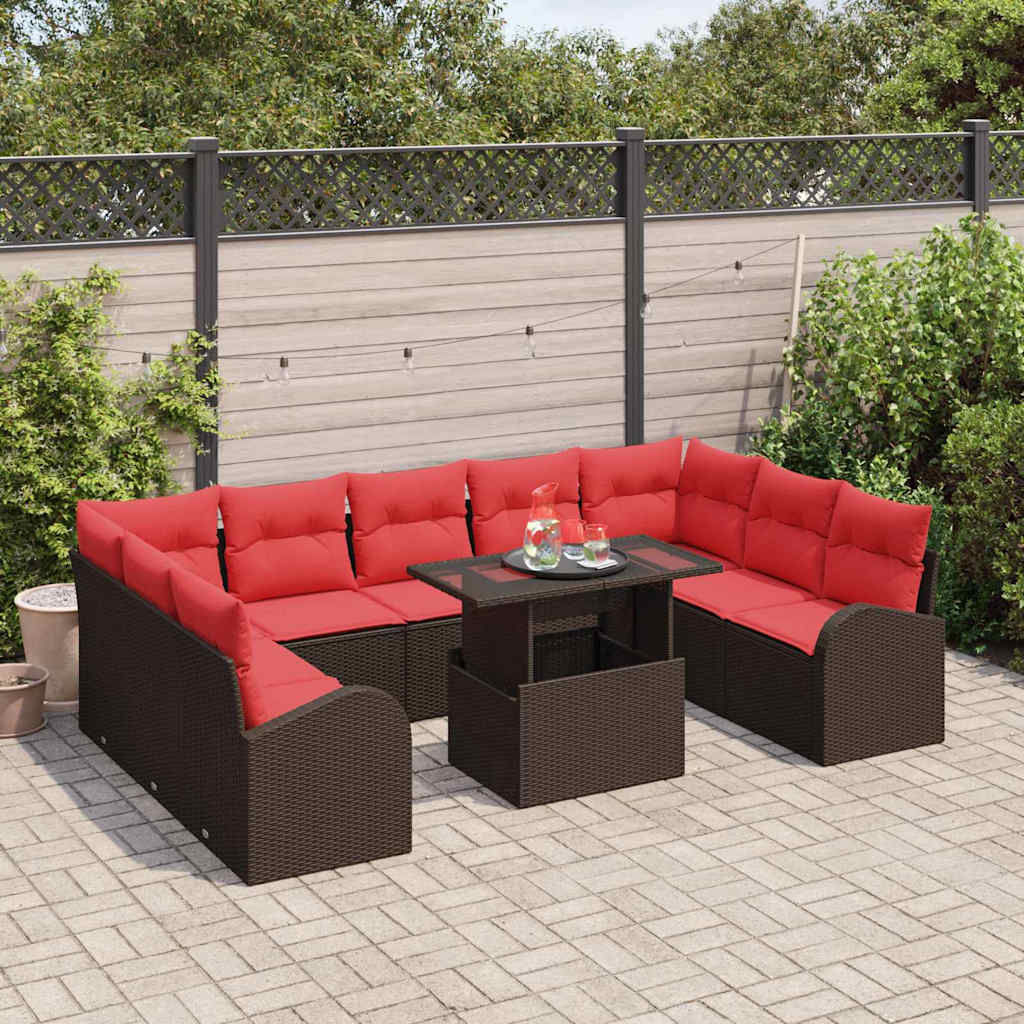 Gartensofa-set mit Kissen mit Speicher 10 pcs Braun Poly Rattan