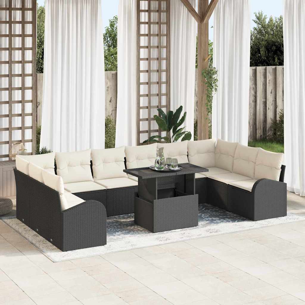 Gartensofa-set mit Kissen 11 pcs Schwarz Poly Rattan