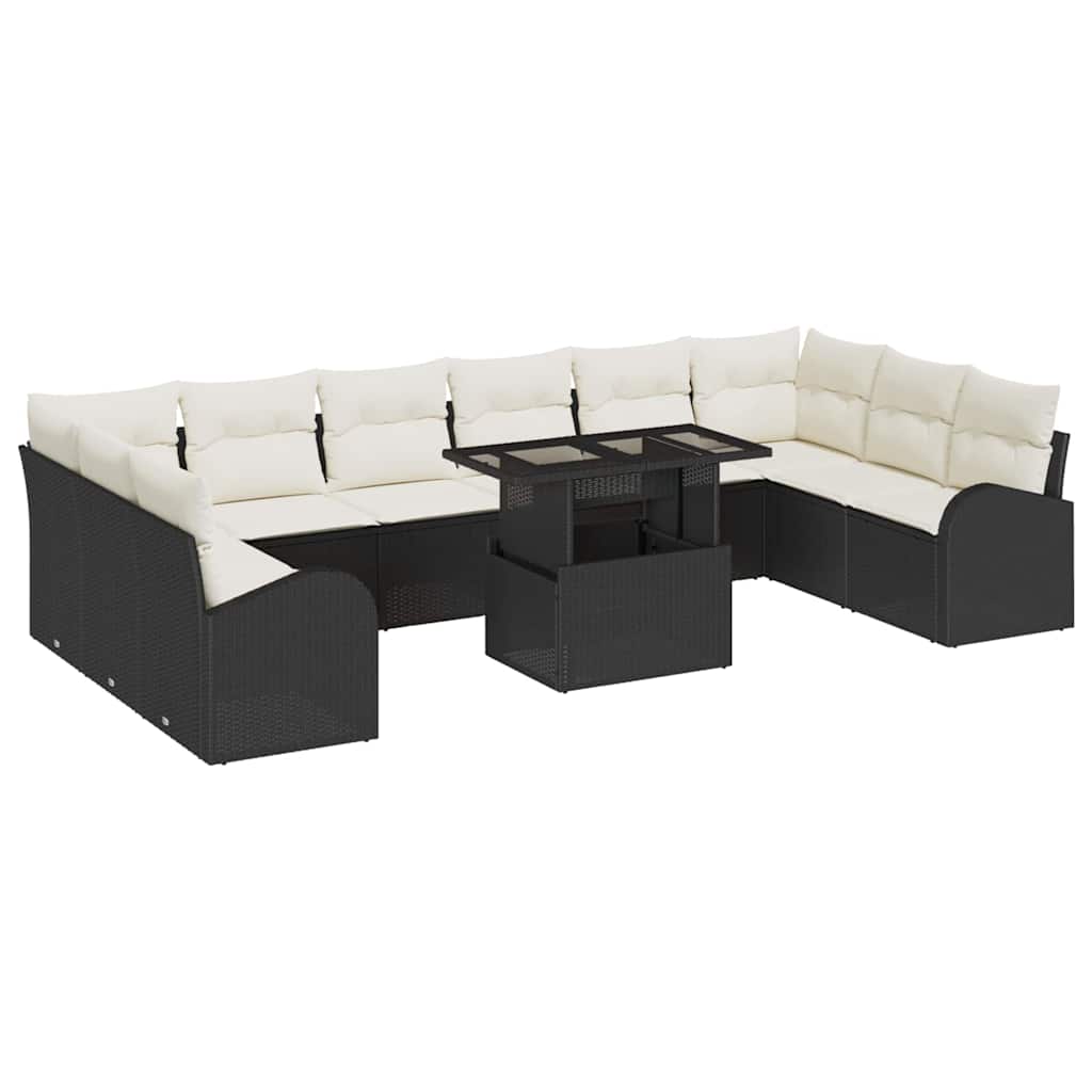 Gartensofa-set mit Kissen 11 pcs Schwarz Poly Rattan