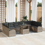 Gartensofa-set mit Kissen mit Speicher 11 pcs Grau Poly Rattan