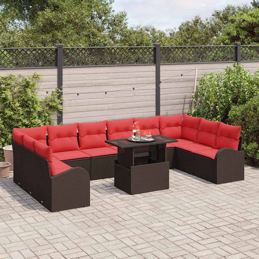 Gartensofa-set mit Kissen mit Speicher 11 pcs Braun Poly Rattan