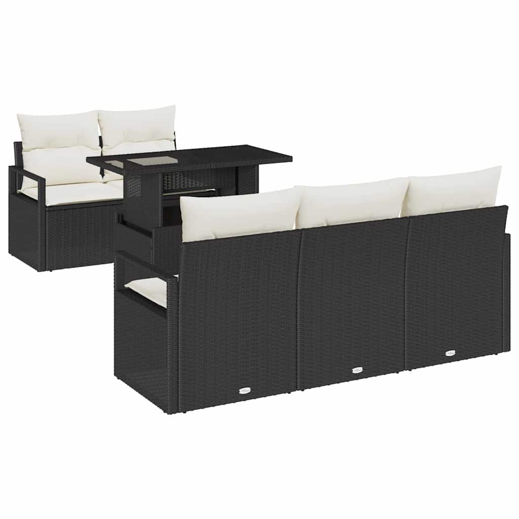 Gartensofa-set mit Kissen 6 pcs Schwarz Poly Rattan
