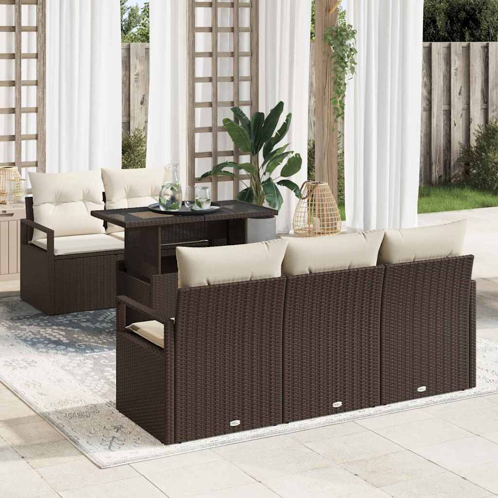 Gartensofa-set mit Kissen mit Speicher 6 pcs Braun Poly Rattan