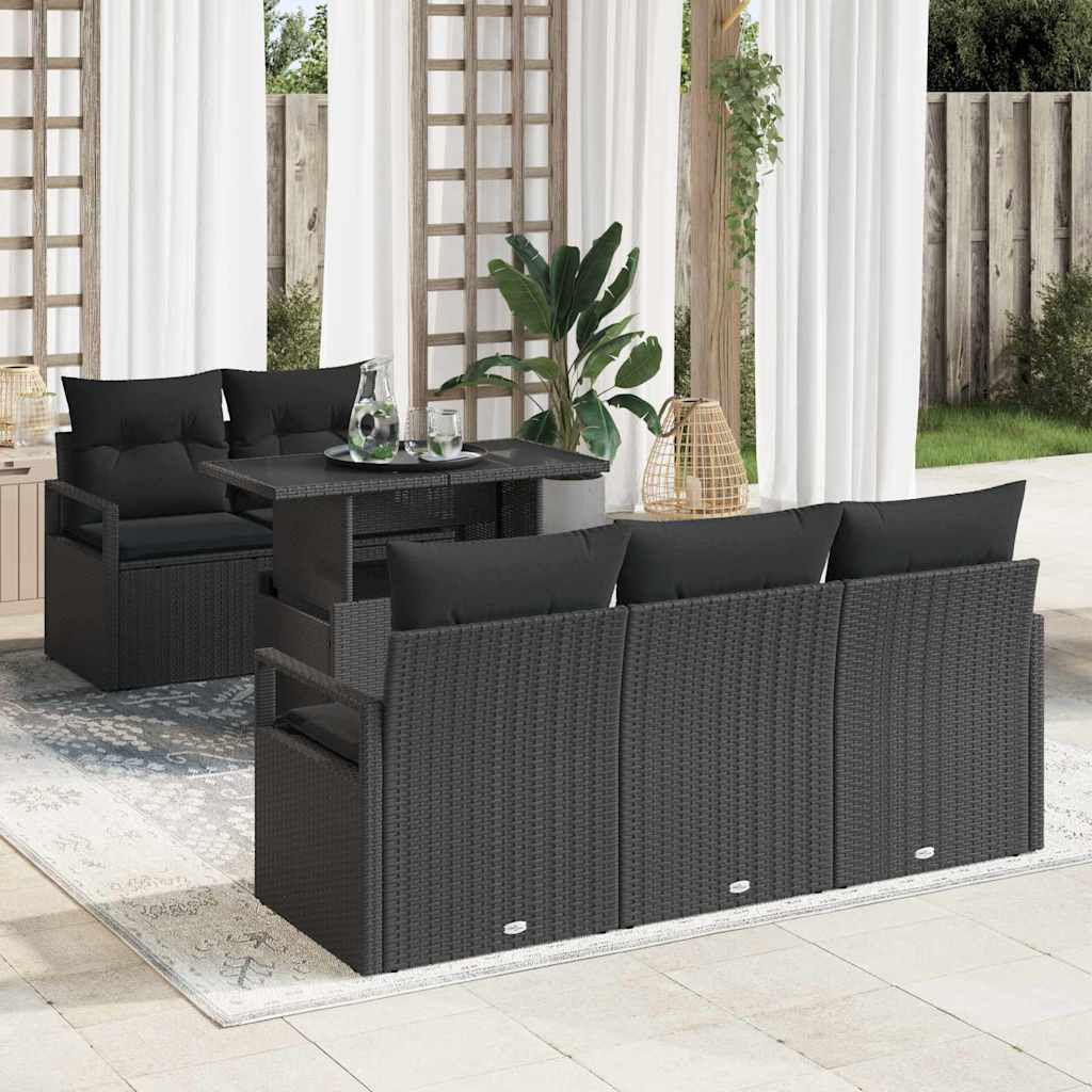 Gartensofa-set mit Kissen 6 pcs Schwarz Poly Rattan