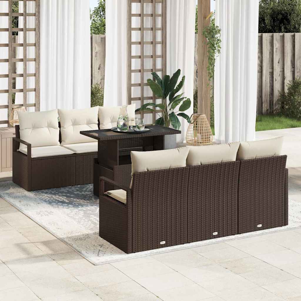 Gartensofa-set mit Kissen mit Speicher 7 pcs Braun Poly Rattan
