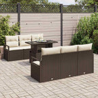 Gartensofa-set mit Kissen mit Speicher 7 pcs Braun Poly Rattan