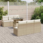 Gartensofa-set mit Kissen mit Speicher 7 pcs Beige Poly Rattan