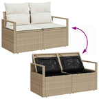 Gartensofa-set mit Kissen mit Speicher 7 pcs Beige Poly Rattan