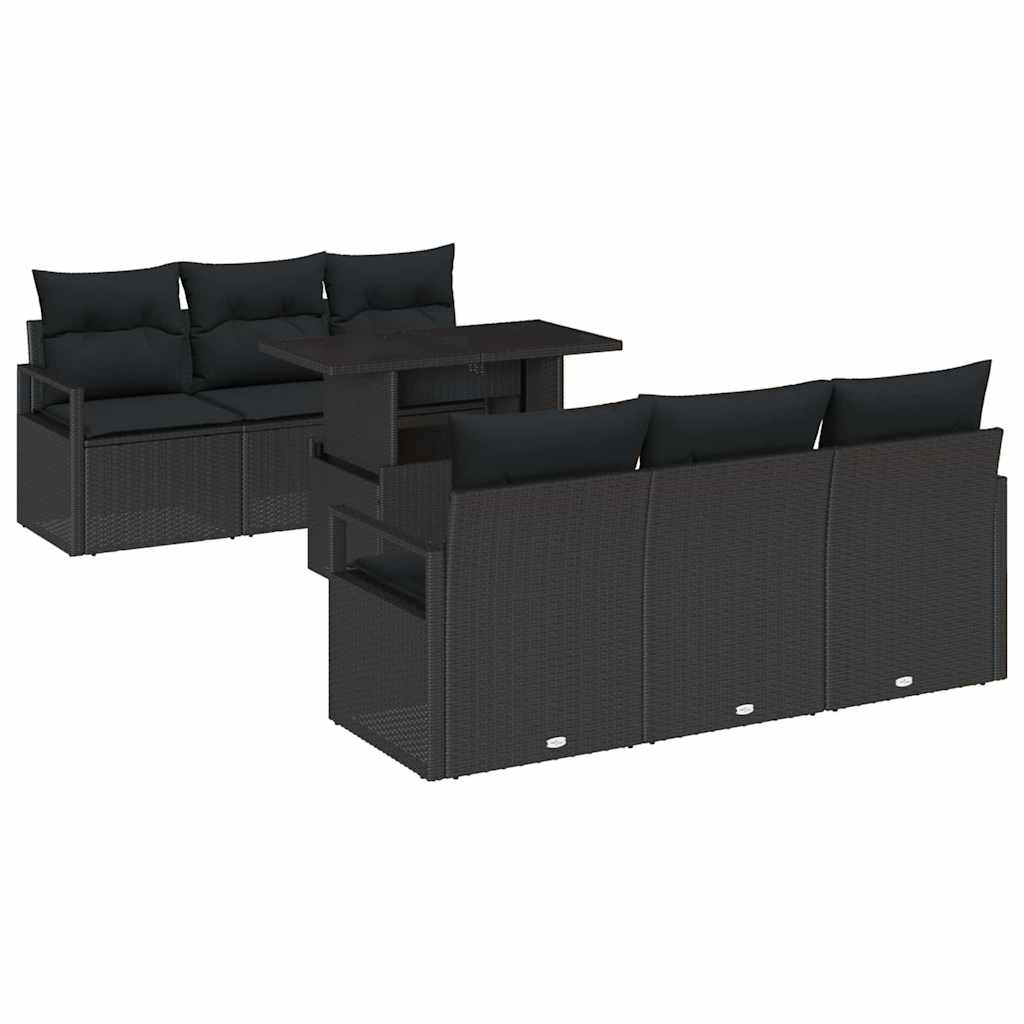 Gartensofa-set mit Kissen 7 pcs Schwarz Poly Rattan