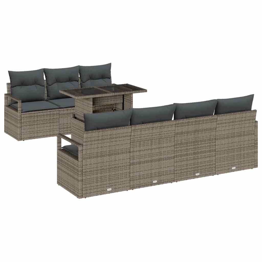 Gartensofa-set mit Kissen mit Speicher 8 pcs Grau Poly Rattan